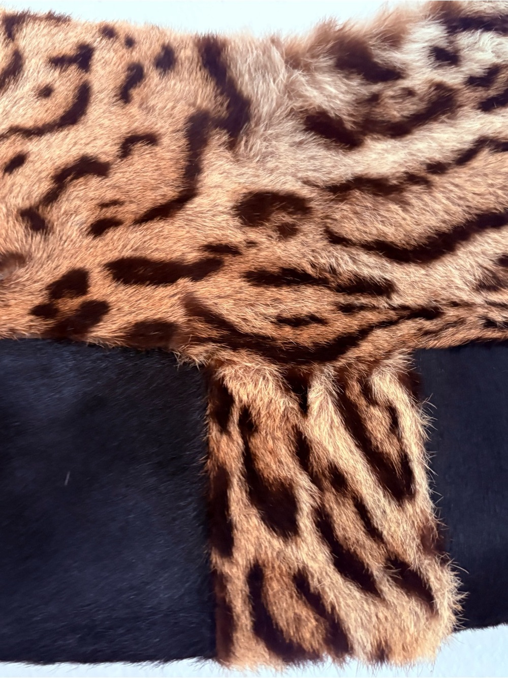Black and Leopard REAL Fur Shoulder Bag with Floral Accent - Picture 5 of 5